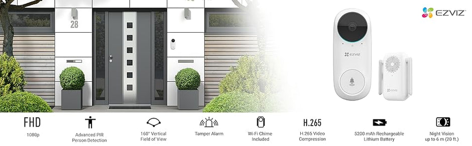 EZVIZ DB2C Kit  Wire-Free Video Doorbell with Chime