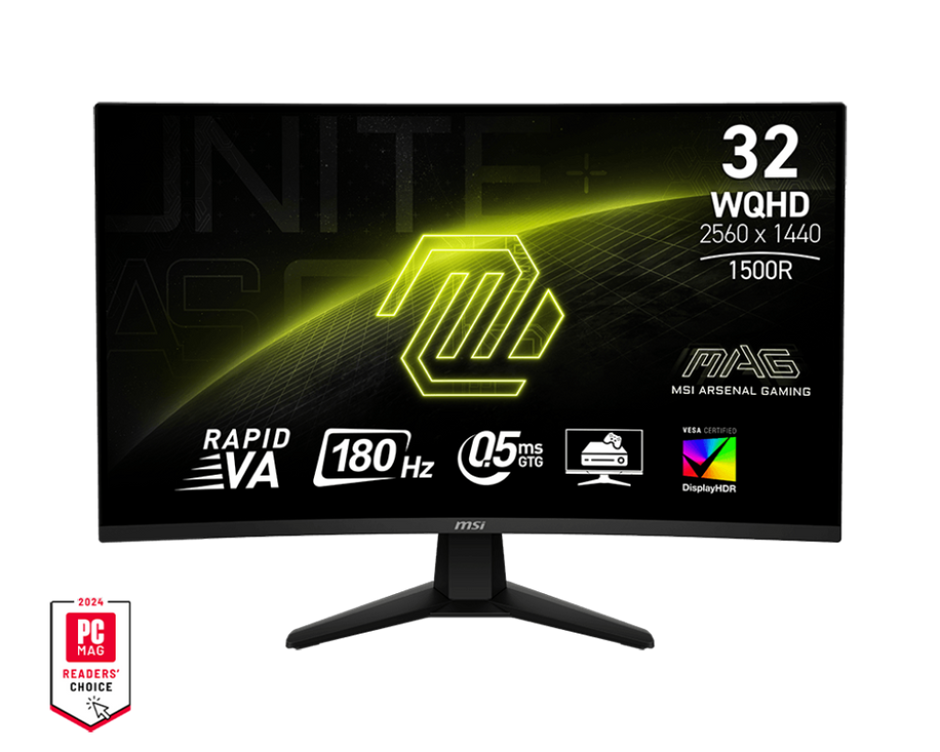 MSI Mag 32 inch WQHD Curved Gaming Monitor , 180hz refresh rate, 0.5ms GtG (Playstation, XBOX, PC)