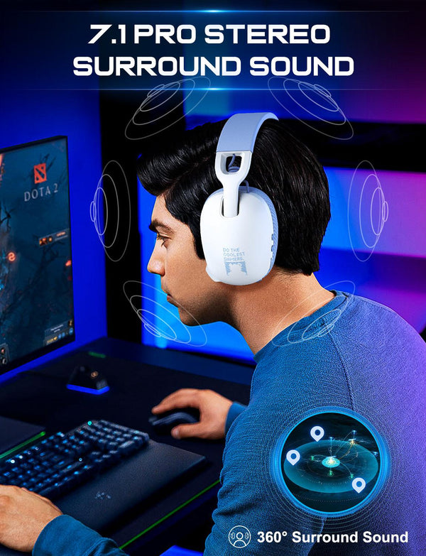 ONIKUMA B2 Wireless Headset Three Mode, Bluetooth + 2.4g Wireless + Wired Lightweight E-Sports Gaming Headphone Suitable for PC, PS4, PS5, Smart Phone, Mac - White