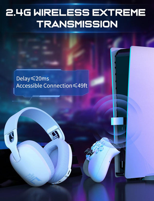 ONIKUMA B2 Wireless Headset Three Mode, Bluetooth + 2.4g Wireless + Wired Lightweight E-Sports Gaming Headphone Suitable for PC, PS4, PS5, Smart Phone, Mac - White