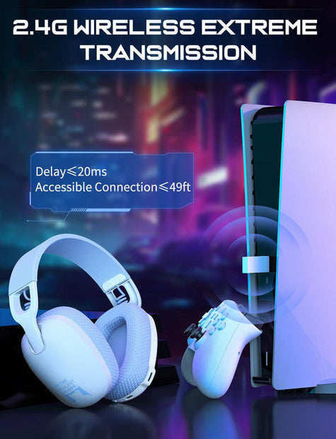 ONIKUMA B2 Wireless Headset Three Mode, Bluetooth + 2.4g Wireless + Wired Lightweight E-Sports Gaming Headphone Suitable for PC, PS4, PS5, Smart Phone, Mac - White