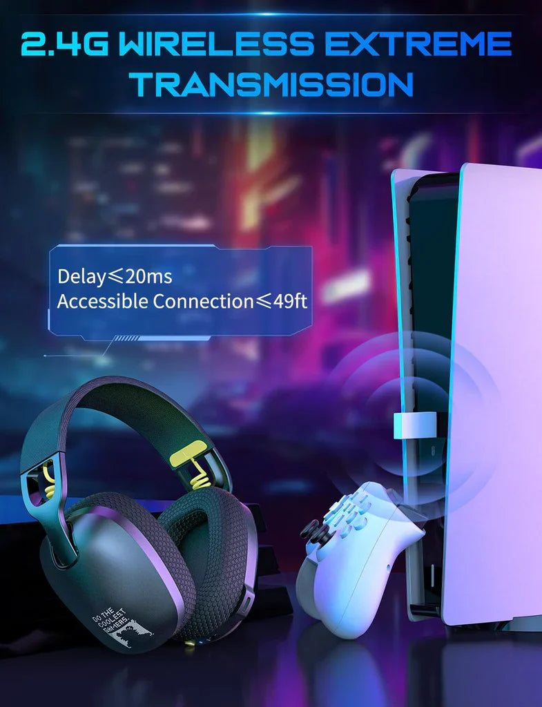 ONIKUMA B2 Wireless Headset Three Mode, Bluetooth + 2.4g Wireless + Wired Lightweight E-Sports Gaming Headphone Suitable for PC, PS4, PS5, Smart Phone, Mac - Black