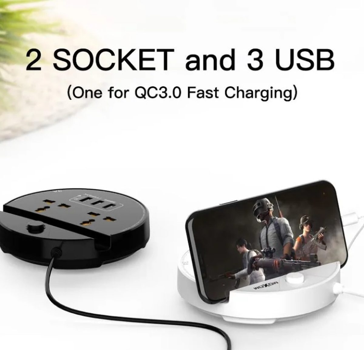 Moxom ST03 Power Socket With 3 USB Fast Charging Ports And Mobile Stand  - Black
