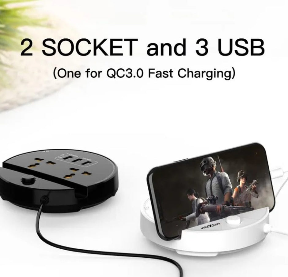 Moxom ST03 Power Socket With 3 USB Fast Charging Ports And Mobile Stand  - Black