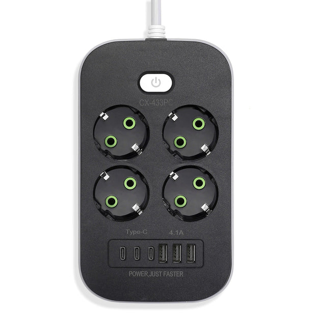 CX-443PC EU Plug Power Strip Outlets 4 Power Socket Extension Cord Electrical Adapter Network Filter With USB Type C PD Fast Charging