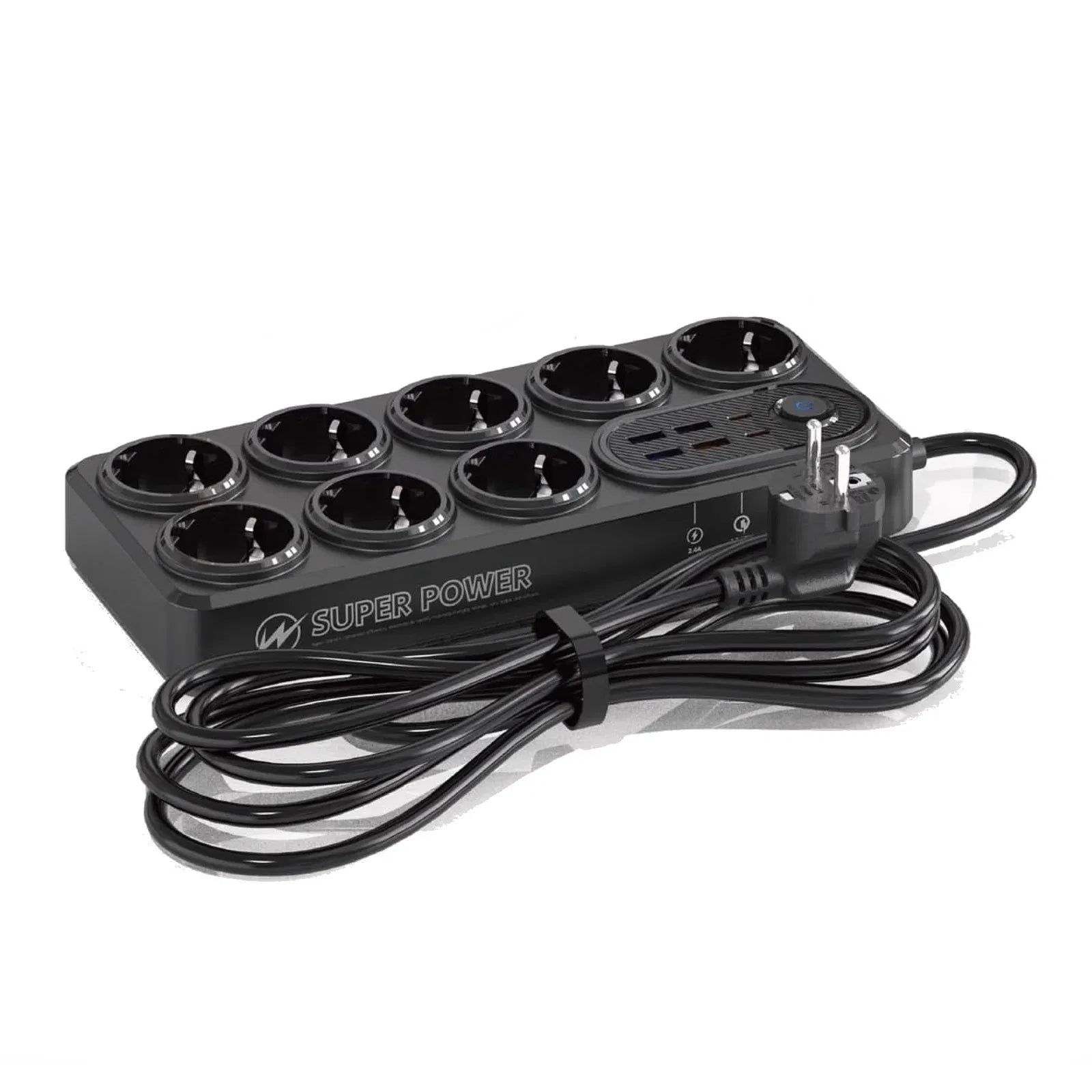 Moxom 14-in-1 High-Duty Power Strip – Multi-Socket Extension with USB Charging & Safety Protection - Black