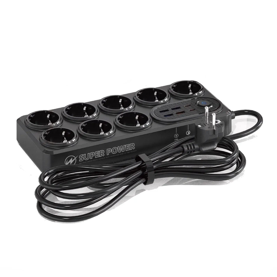 Moxom 14-in-1 High-Duty Power Strip – Multi-Socket Extension with USB Charging & Safety Protection - Black