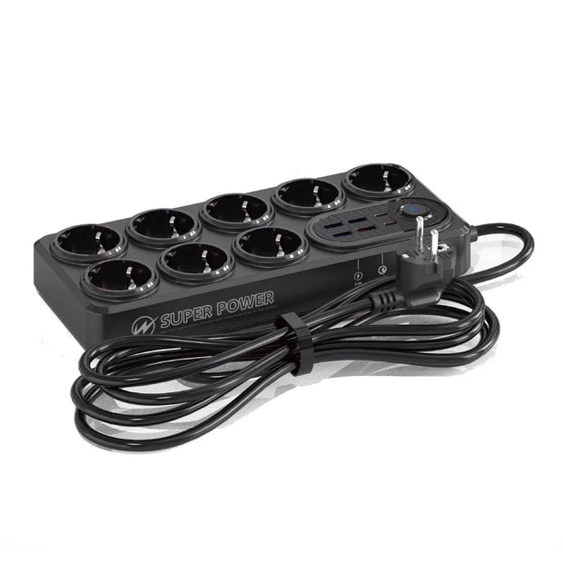 Moxom 14-in-1 High-Duty Power Strip – Multi-Socket Extension with USB Charging & Safety Protection - Black