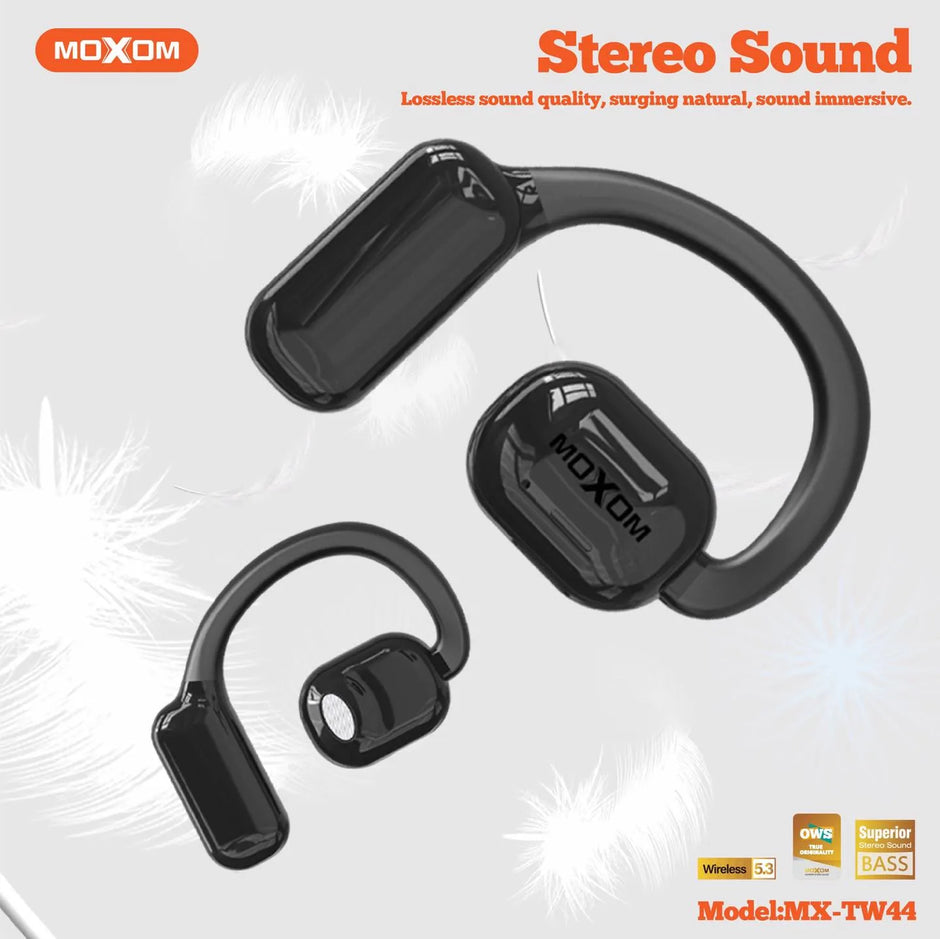 MOXOM MX-TW44 OWS OPEN AIR CONDUCTION ON EAR TWS WIRELESS V5.3 BLUETOOTH EARPHONES EARBUDS - Black