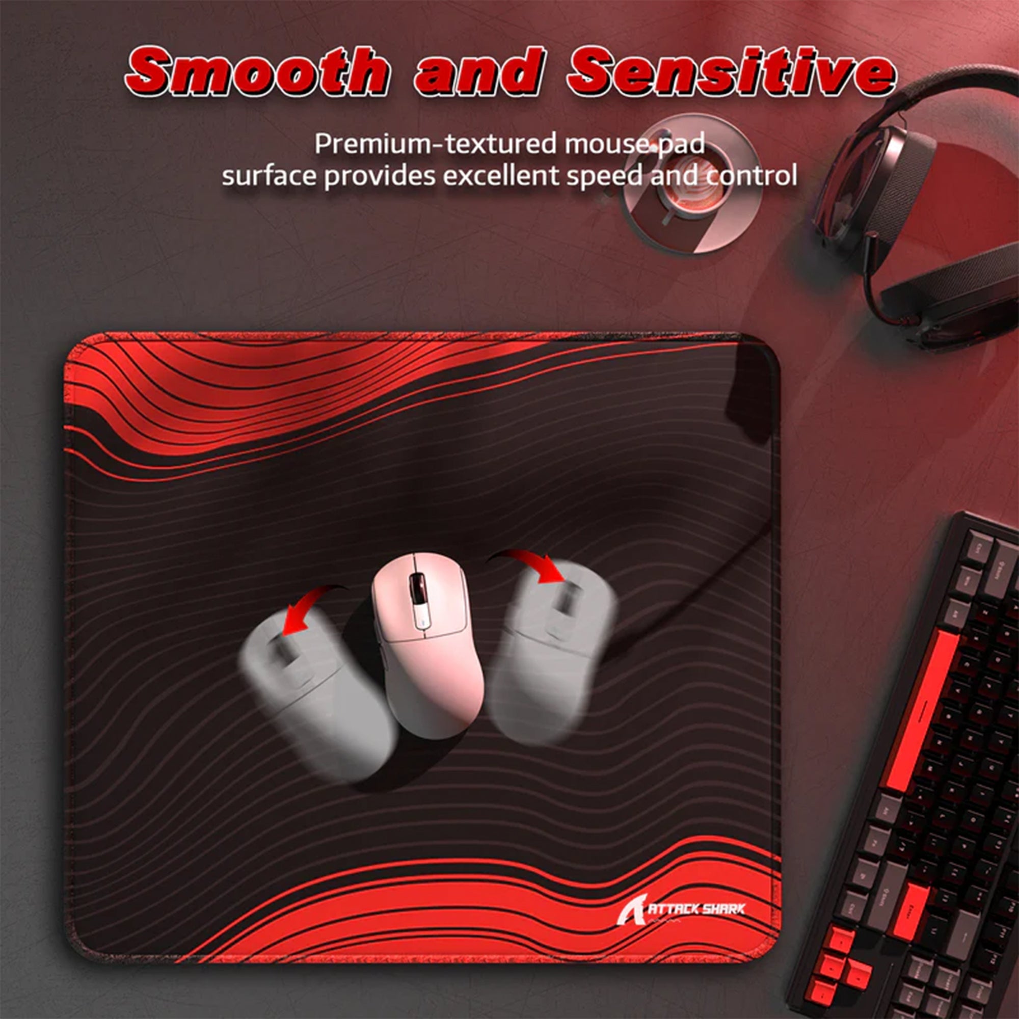 Attack Shark CM02 eSport Gaming Mouse Pad - Black/Red with Contour Line