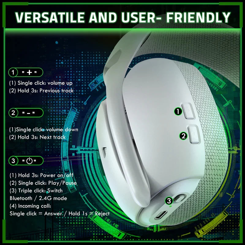 Attack Shark L80PRO Wireless Gaming Headset Lightweight Headphones with 20ms Low Latency, Dual Mics, 40mm Drivers, 300mAh Battery - 3 Modes (2.4G/Bluetooth/Wired) for PC/PS/XBOX