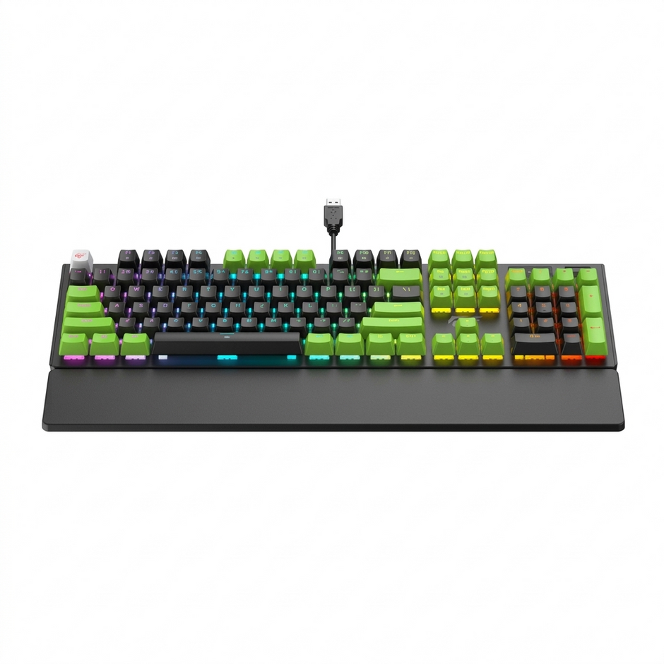 Havit GameNote KB926L Mechanical Blue Switches USB Wired RGB Multiple custom backlight, Two-color Molding Keycaps, Metal Volume Knob, Full-Key Rollover with Wrist Rest Gaming Keyboard