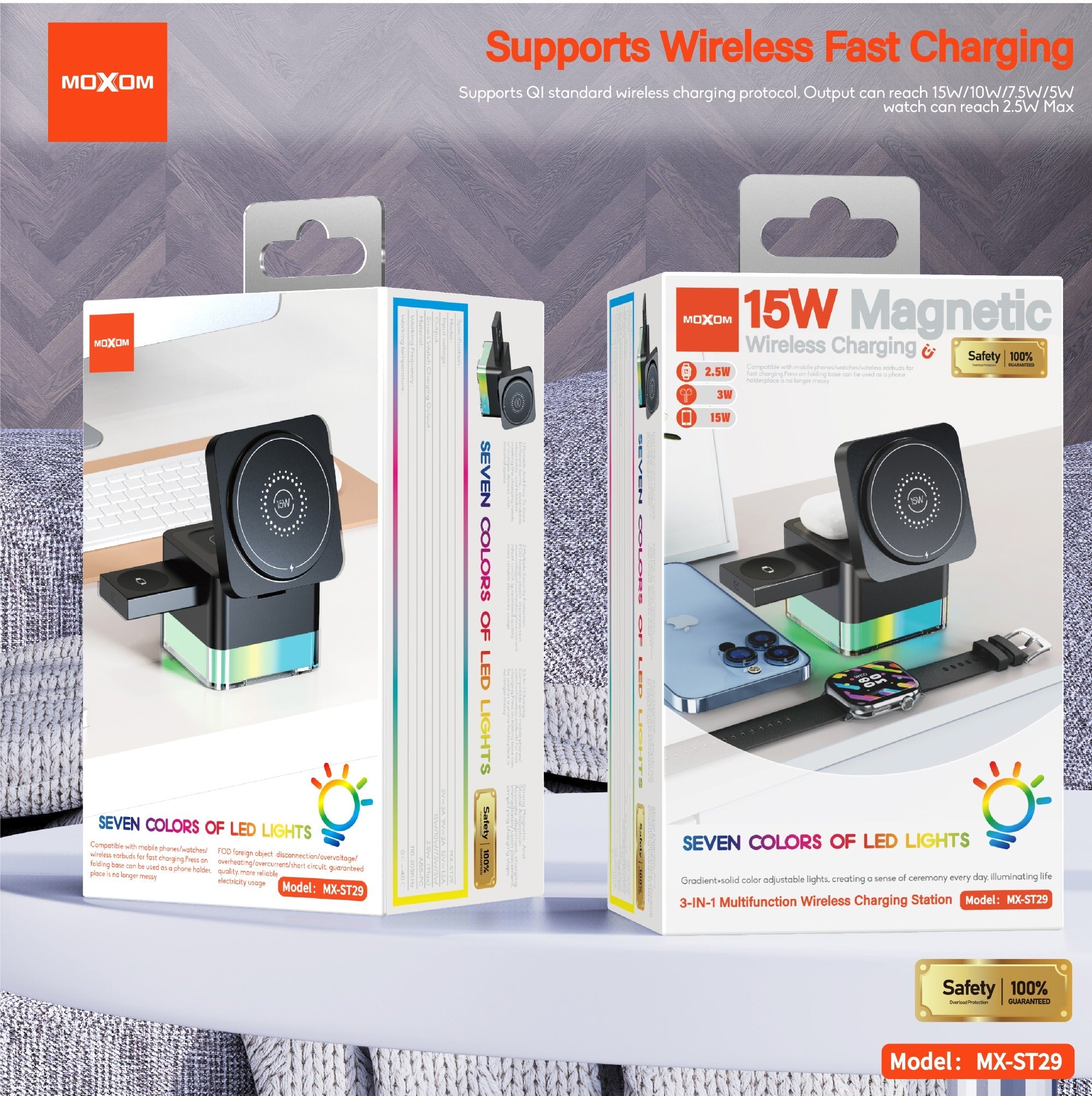 MOXOM 3in1 Magnetic Wireless Charger