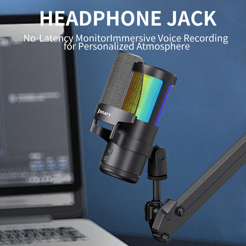 Jmary MC-PW13 USB Microphone with RGB Indicator Light for Podcasting, Gaming, Streaming, and Recording
