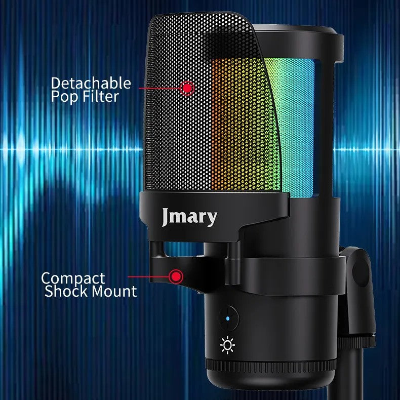 Jmary MC-PW13 USB Microphone with RGB Indicator Light for Podcasting, Gaming, Streaming, and Recording
