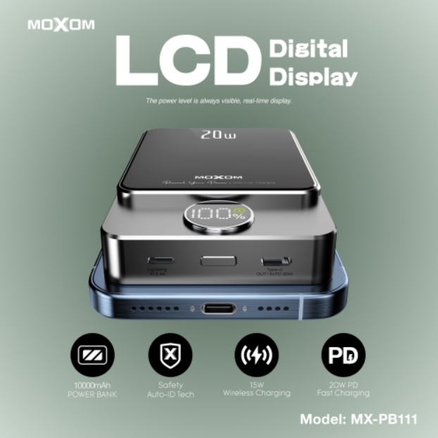 MOXOM 10000mAh PD20W+ Wireless 15W Magnetic and Wired Charging Power Bank