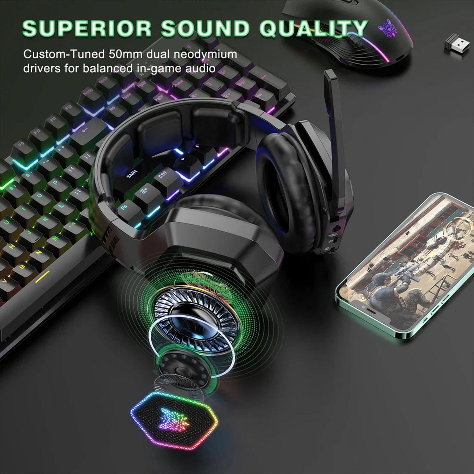 ONIKUMA B100 Headset Headworn Bluetooth 2.4g Wireless Wired Three Mode Lightweight E-Sports Gamer Headphone