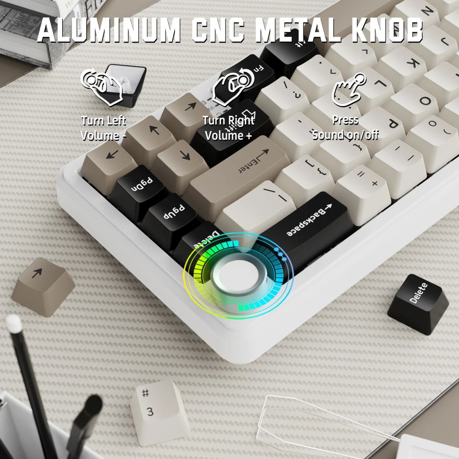 Attack Shark X66 Wireless Mechanical Keyboard with Side Printed PBT Keycaps 60% Wireless Gasket Mechanical Keyboard and Custom Linear Strawberry Switches - Cheese White