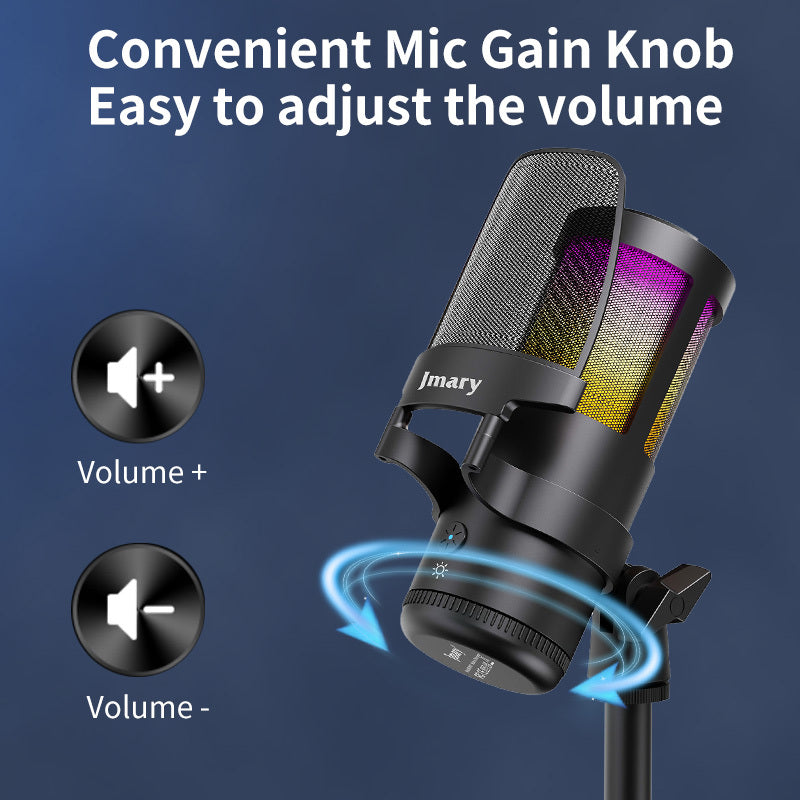 Jmary MC-PW13 USB Microphone with RGB Indicator Light for Podcasting, Gaming, Streaming, and Recording