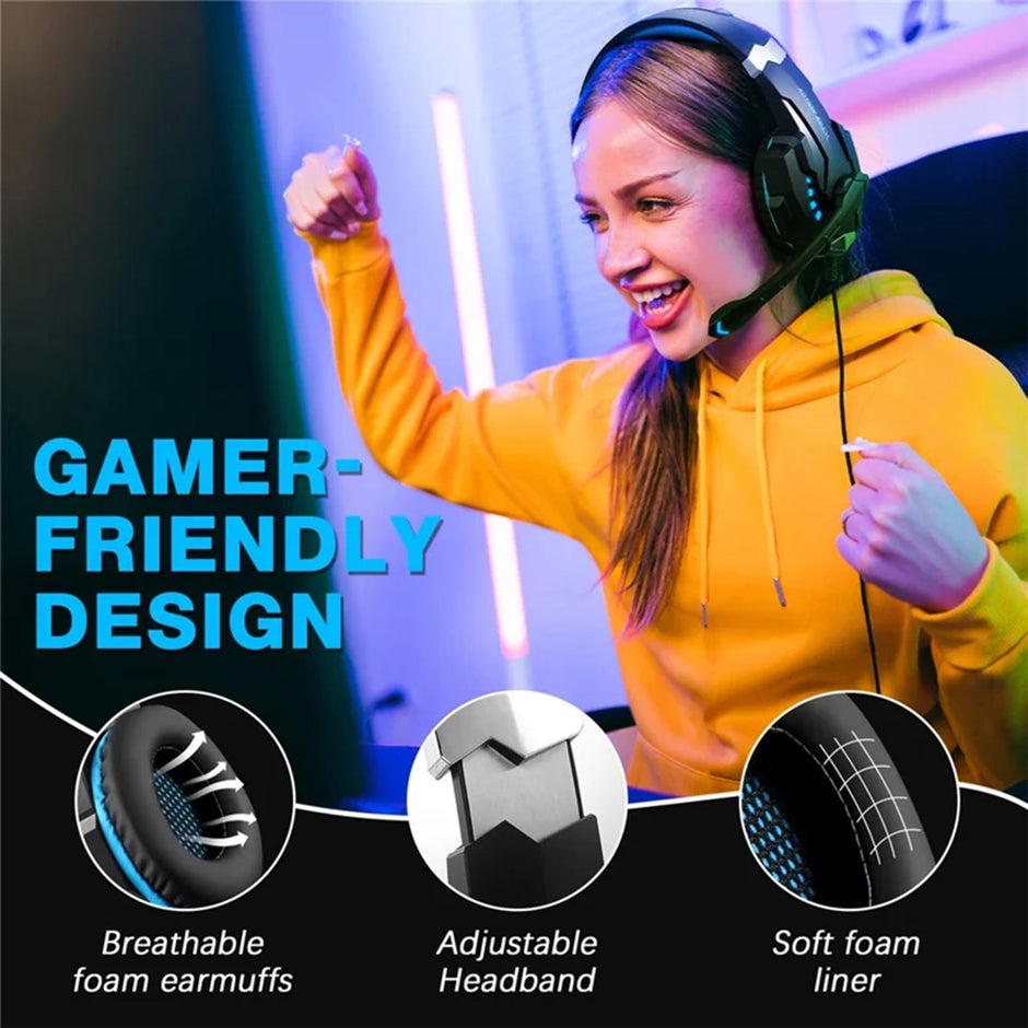KOTION EACH G9000 Pro LED Light Gaming Headset Wired Over-Ear PC Headphone with Microphone - Blue