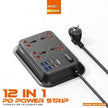 MOXOM 12in1 PD Power Strip 2 PD20W & 2 USB-C & 4 Socket & 4 USB-A And One Key Master Control For Multi Devices 2 Meter - Black