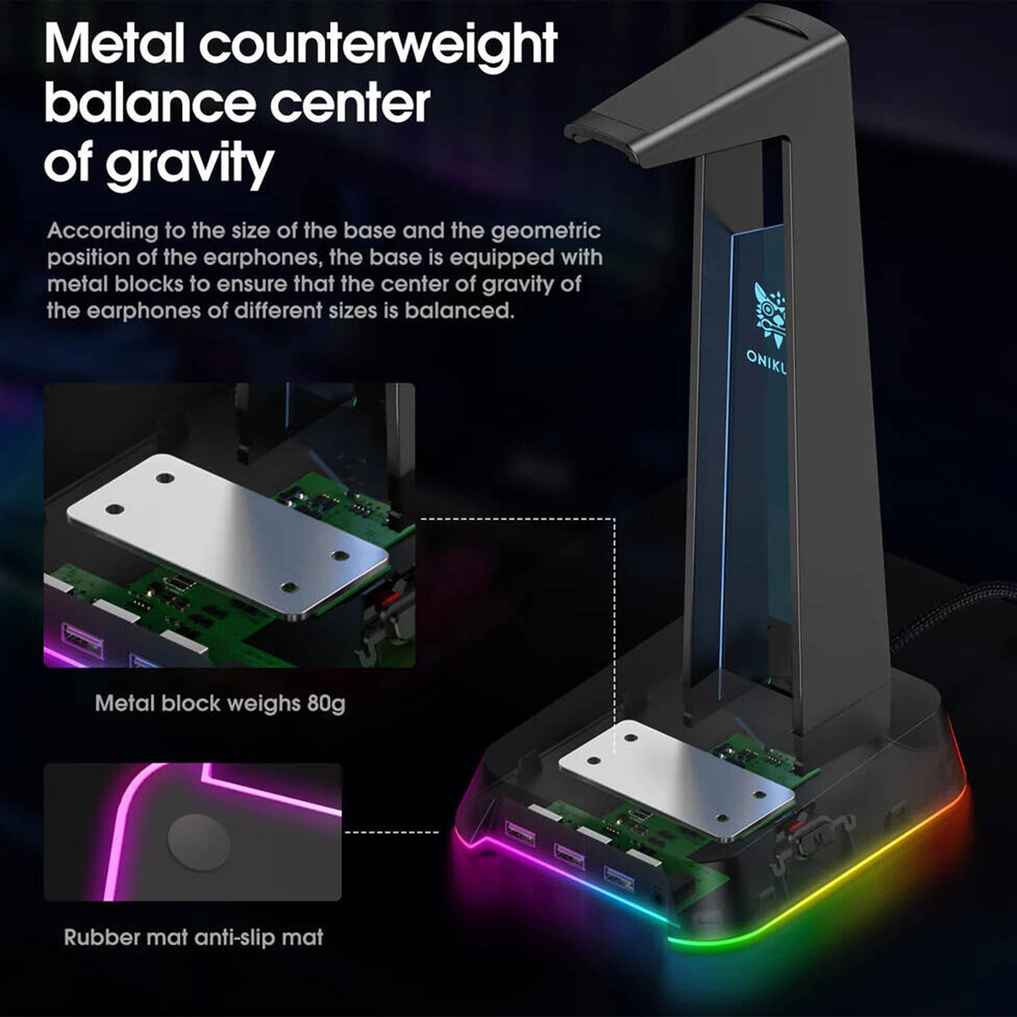 Onikuma ST-2 RGB USB Hub Headset Stand