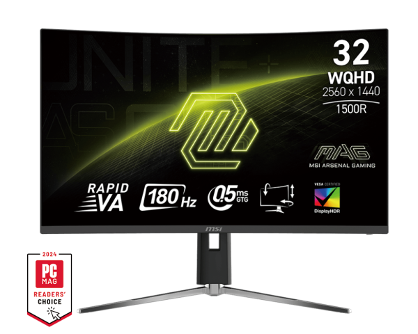 MSI Mag 32 inch WQHD Curved Gaming Monitor , 180hz refresh rate, 0.5ms GtG (Playstation, XBOX, PC)