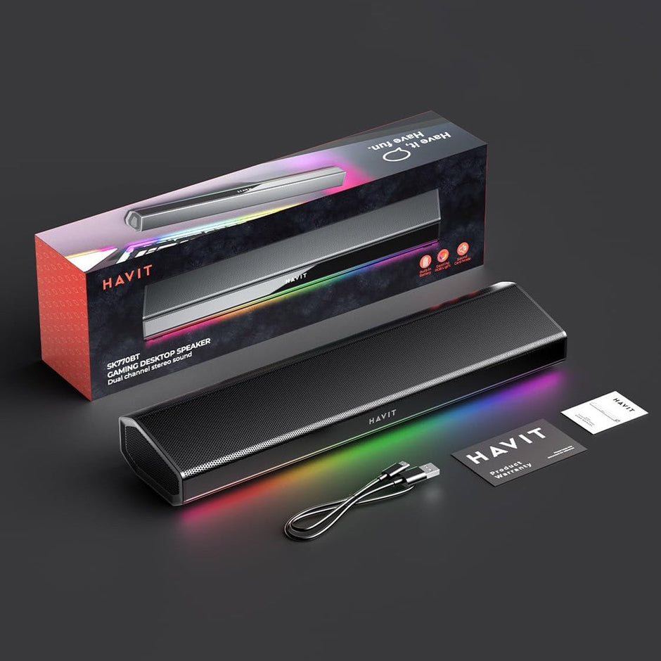 Havit SK770BT Gaming Speaker for Desktop PC, Bluetooth 5.3 Pc Soundbar with Dynamic LED Light, HiFi Stereo, Portable Bluetooth Speaker for PC, Laptop and Tablet
