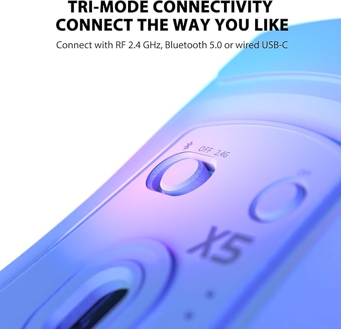 Attack Shark X5 RGB Weightless Mouse Tri-Mode Wired/2.4G/BT5.0, PAW3312 PixArt Optical Sensor, up to 4000DPI, with Long Battery Life for Office/Game