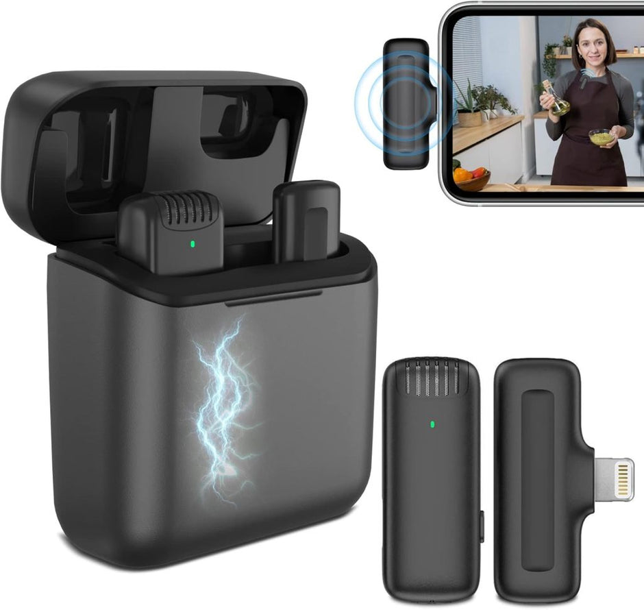 MOXOM Noise Reduction Lightning Wireless Microphone for Live Shows, Vlogs, and Interviews