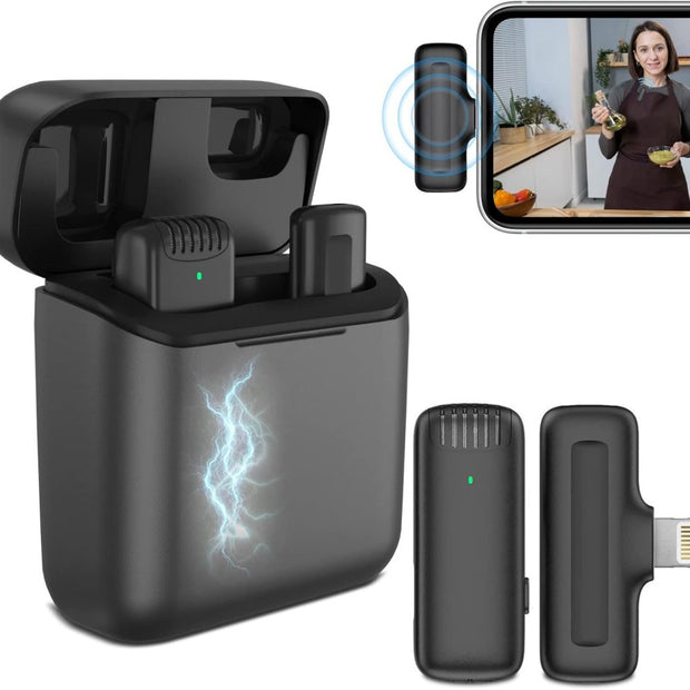 MOXOM Noise Reduction Lightning Wireless Microphone for Live Shows, Vlogs, and Interviews