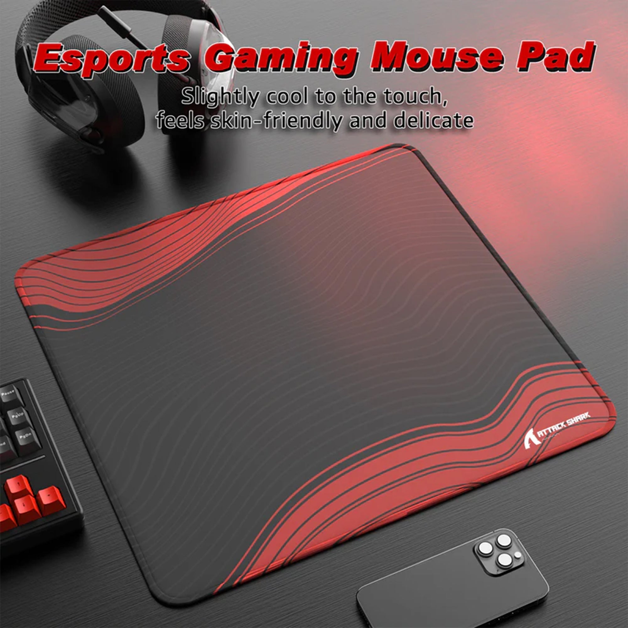 Attack Shark CM02 eSport Gaming Mouse Pad - Black/Red with Contour Line