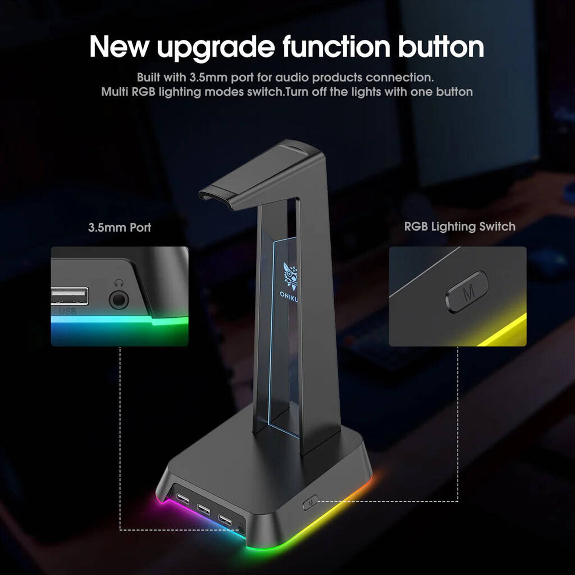 Onikuma ST-2 RGB USB Hub Headset Stand