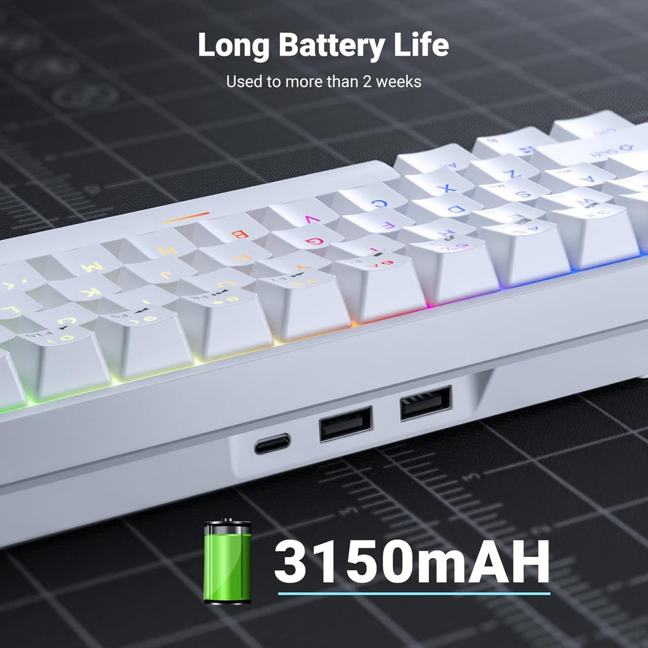 RK ROYAL KLUDGE RK68 | RK837 65%  Triple Mode Wireless Bluetooth5.1/2.4G/Wired, Hot Swappable Mechanical Gaming Keyboard, 68 Keys RGB - White