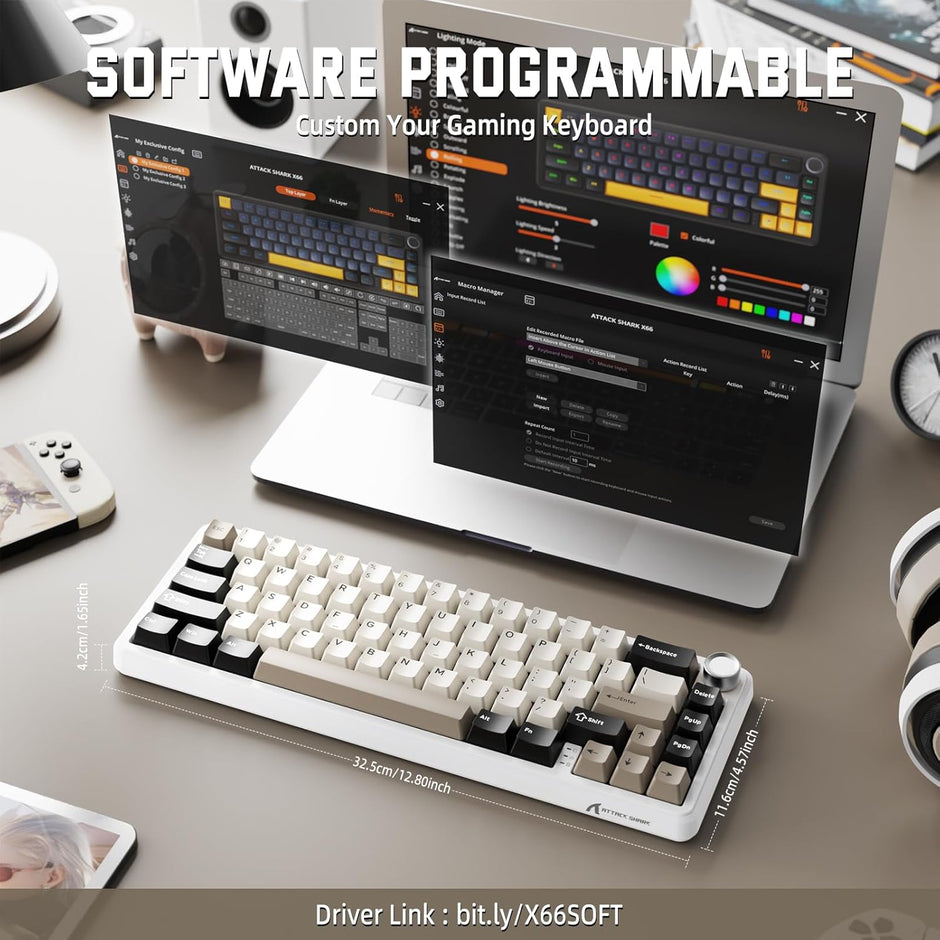 Attack Shark X66 Wireless Mechanical Keyboard with Side Printed PBT Keycaps 60% Wireless Gasket Mechanical Keyboard and Custom Linear Strawberry Switches - Cheese White