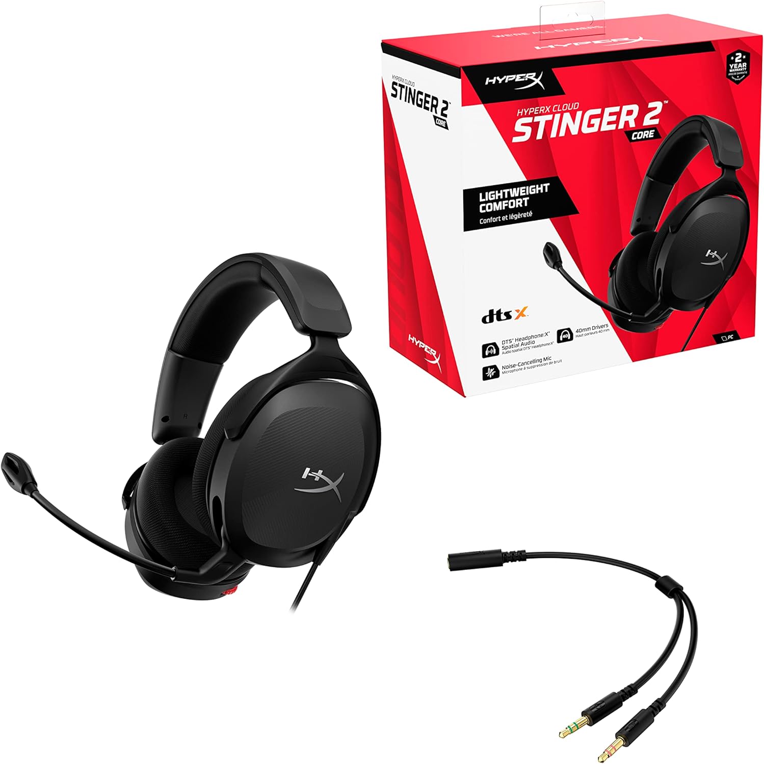 HyperX Cloud Stinger 2 Core – Gaming Headset, Lightweight Over-Ear Headset with mic, Swivel-to-Mute mic Function - Black