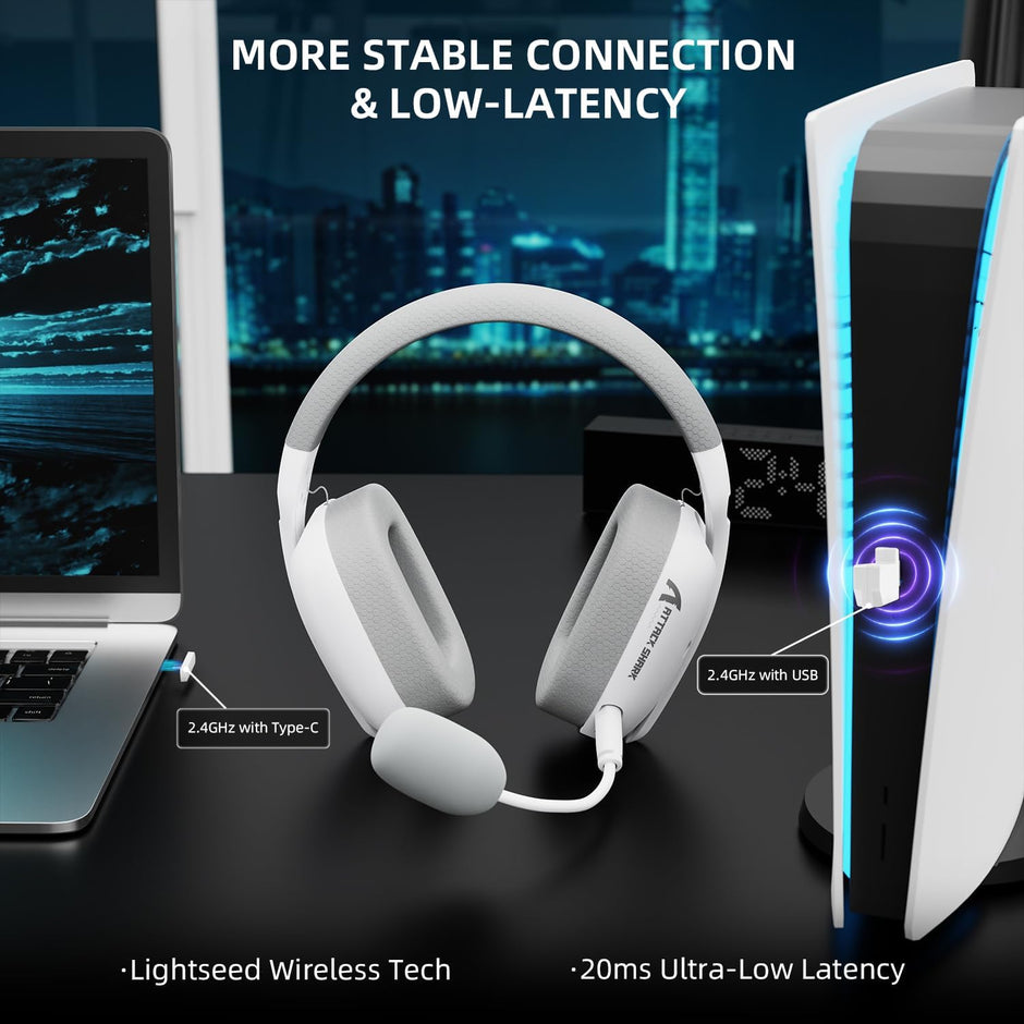 Attack Shark L80PRO Wireless Gaming Headset Lightweight Headphones with 20ms Low Latency, Dual Mics, 40mm Drivers, 300mAh Battery - 3 Modes (2.4G/Bluetooth/Wired) for PC/PS/XBOX