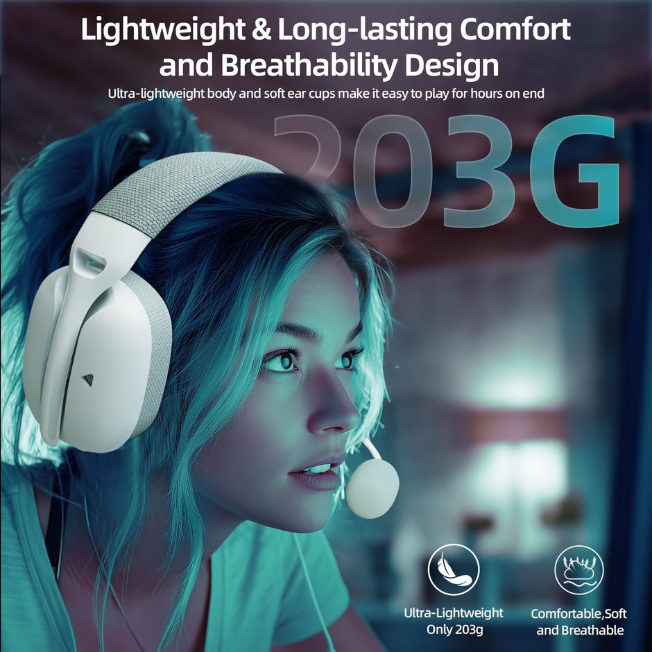 Attack Shark L80PRO Wireless Gaming Headset Lightweight Headphones with 20ms Low Latency, Dual Mics, 40mm Drivers, 300mAh Battery - 3 Modes (2.4G/Bluetooth/Wired) for PC/PS/XBOX