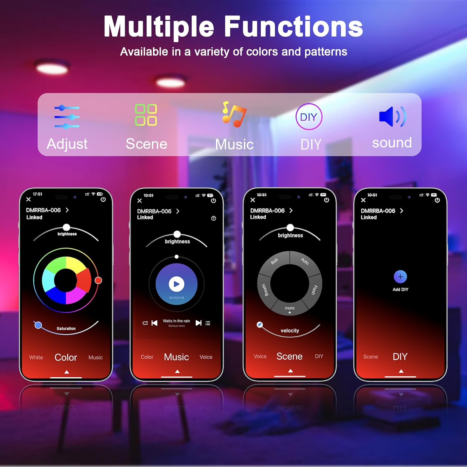 RGB Neon Rope Lights IP67 Waterproof, Bluetooth APP Control, Flexible Silicone Design