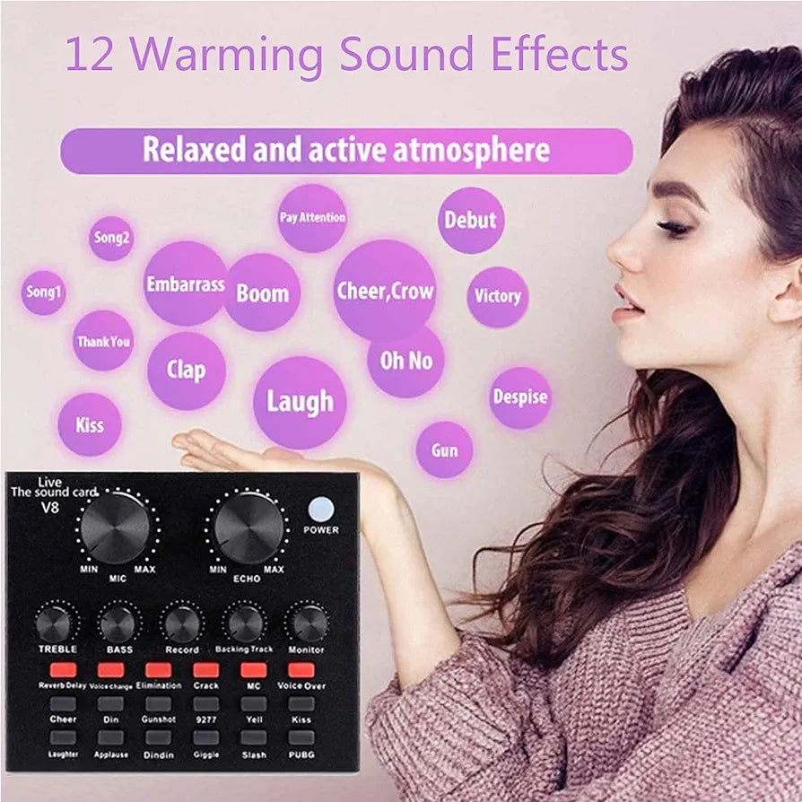 BM800 Microphone Kit with V8 Sound Card, for Studio Recording and Broadcasting Mobile Live Streaming