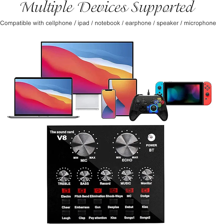 BM800 Microphone Kit with V8 Sound Card, for Studio Recording and Broadcasting Mobile Live Streaming