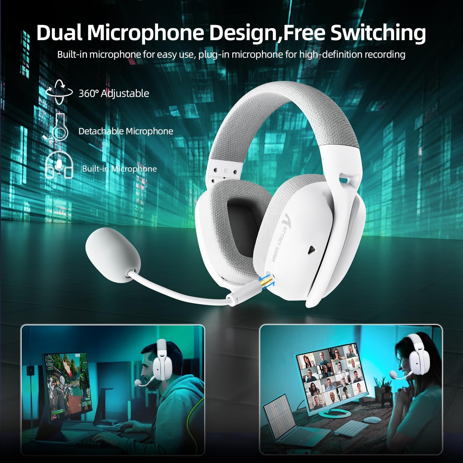 Attack Shark L80PRO Wireless Gaming Headset Lightweight Headphones with 20ms Low Latency, Dual Mics, 40mm Drivers, 300mAh Battery - 3 Modes (2.4G/Bluetooth/Wired) for PC/PS/XBOX