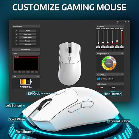 Attack Shark Wireless R1-Mouse Wired+2.4G+BT5.2 Connections BT5.2/BT5.2 Dual Channel Switching Tri-Mode Connection and Type-C Charging