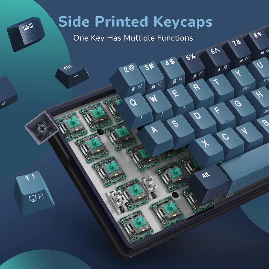 Royal Kludge RK61 Plus Triple Mode Wireless Bluetooth5.1/2.4G/Wired, RGB 61-Keys Hot Swappable Mechanical Keyboard - Indigo