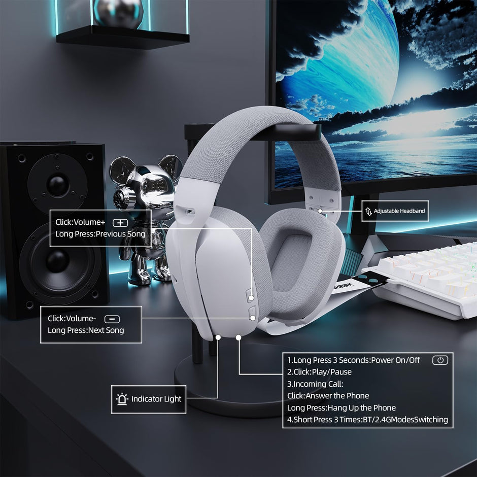 Attack Shark L80PRO Wireless Gaming Headset Lightweight Headphones with 20ms Low Latency, Dual Mics, 40mm Drivers, 300mAh Battery - 3 Modes (2.4G/Bluetooth/Wired) for PC/PS/XBOX