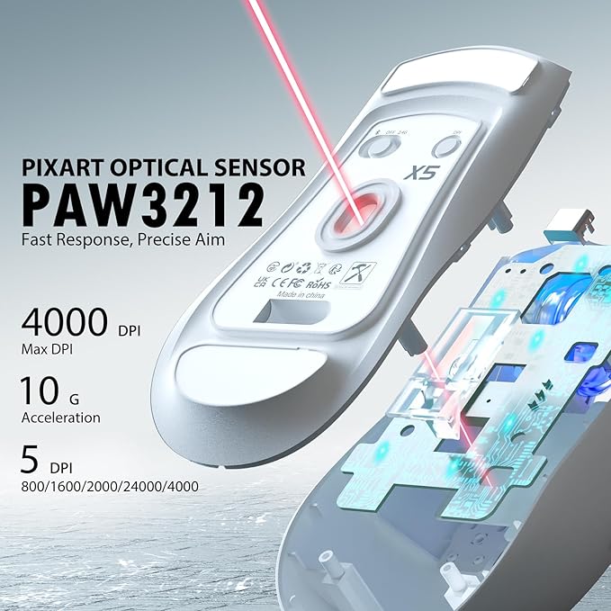 Attack Shark X5 RGB Weightless Mouse Tri-Mode Wired/2.4G/BT5.0, PAW3312 PixArt Optical Sensor, up to 4000DPI, with Long Battery Life for Office/Game
