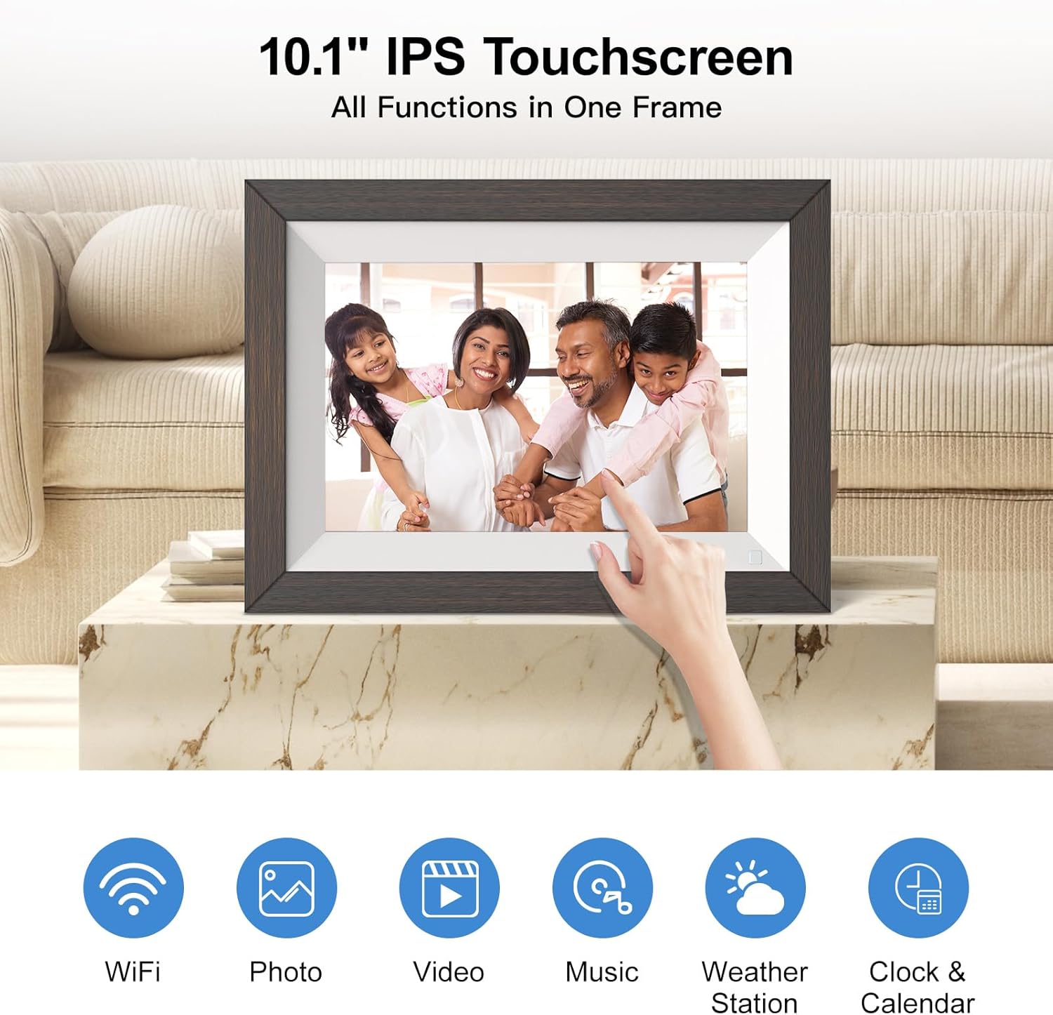 Wooden Digital Photo Frame Wireless Electronic Photo Album - 10.1-inch 32GB, Auto-Rotate, Motion Sensor, IPS Touch Screen