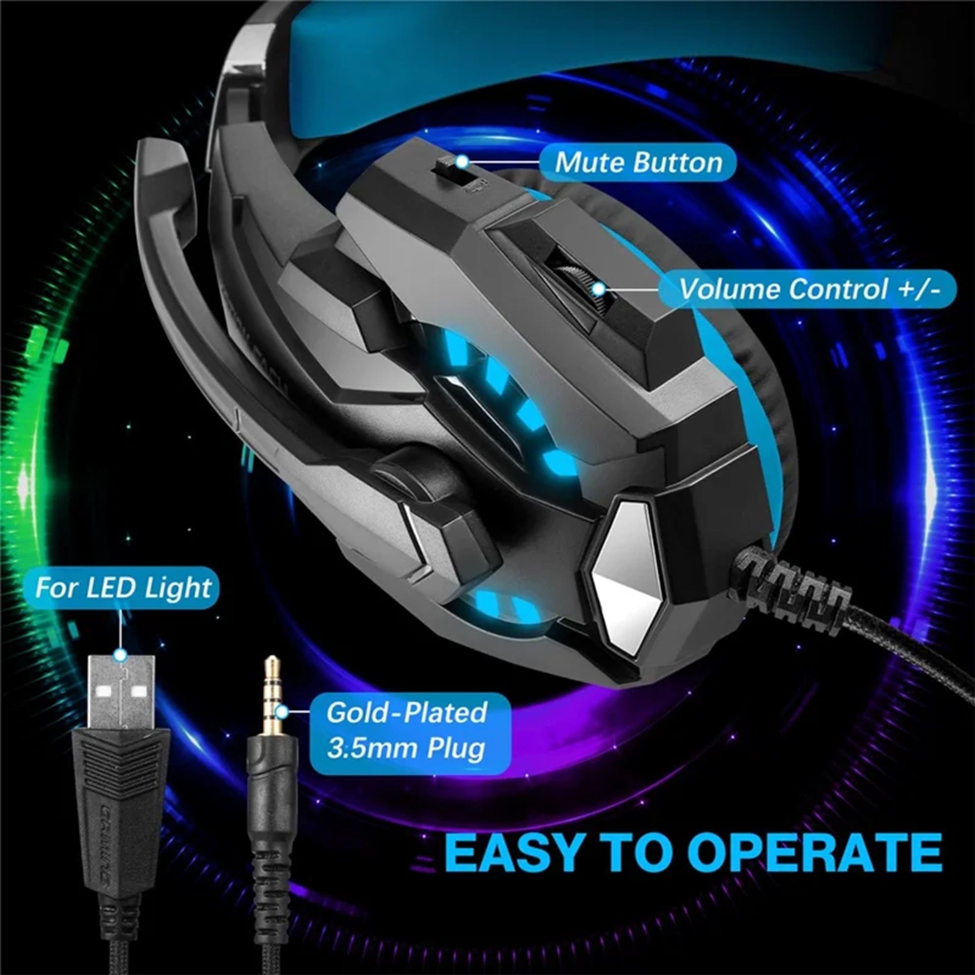 KOTION EACH G9000 Pro LED Light Gaming Headset Wired Over-Ear PC Headphone with Microphone - Blue