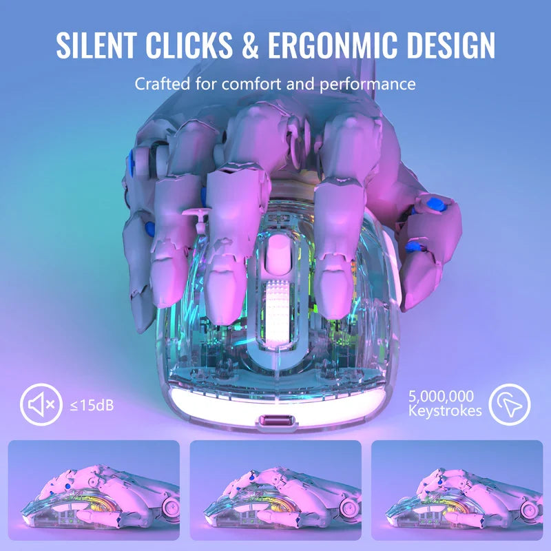 ATTACK SHARK X2 Pro Wireless Gaming Mouse with Charging Dock, Silent Bluetooth Mouse (Tri-Mode BT5.0/2.4G/Wired), RGB Ergonomic Mouse 4000DPI, Transparent Case, PC/Mac/Tablet - White