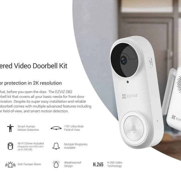 EZVIZ DB2C Kit  Wire-Free Video Doorbell with Chime